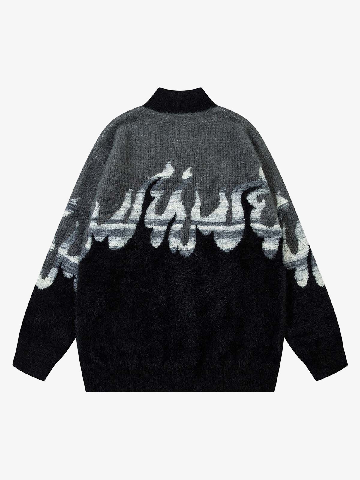 Thesupermade Flame Embroidery Fuzzy Zipper Sweater 