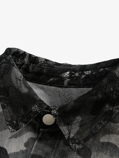 Camouflage Ripped Lace Denim Shirt 