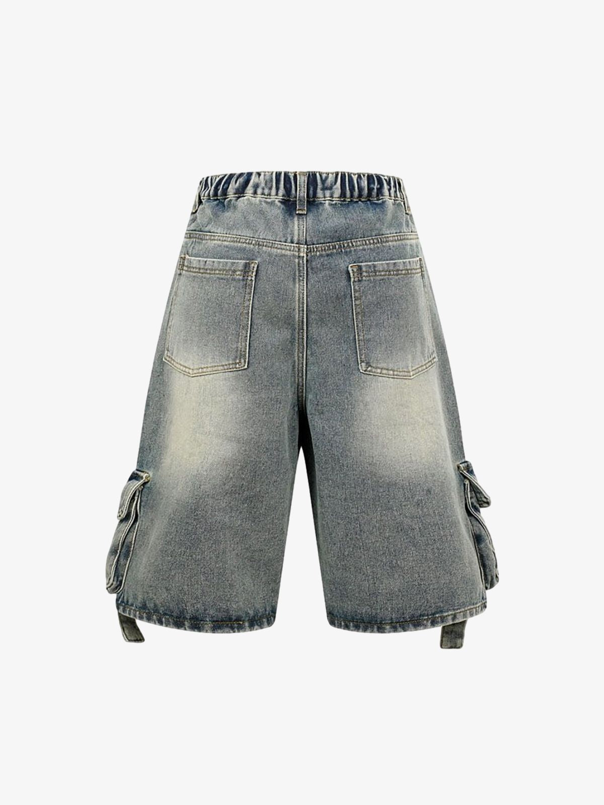 High-Waisted Multi-Pocket Denim Cargo Shorts 