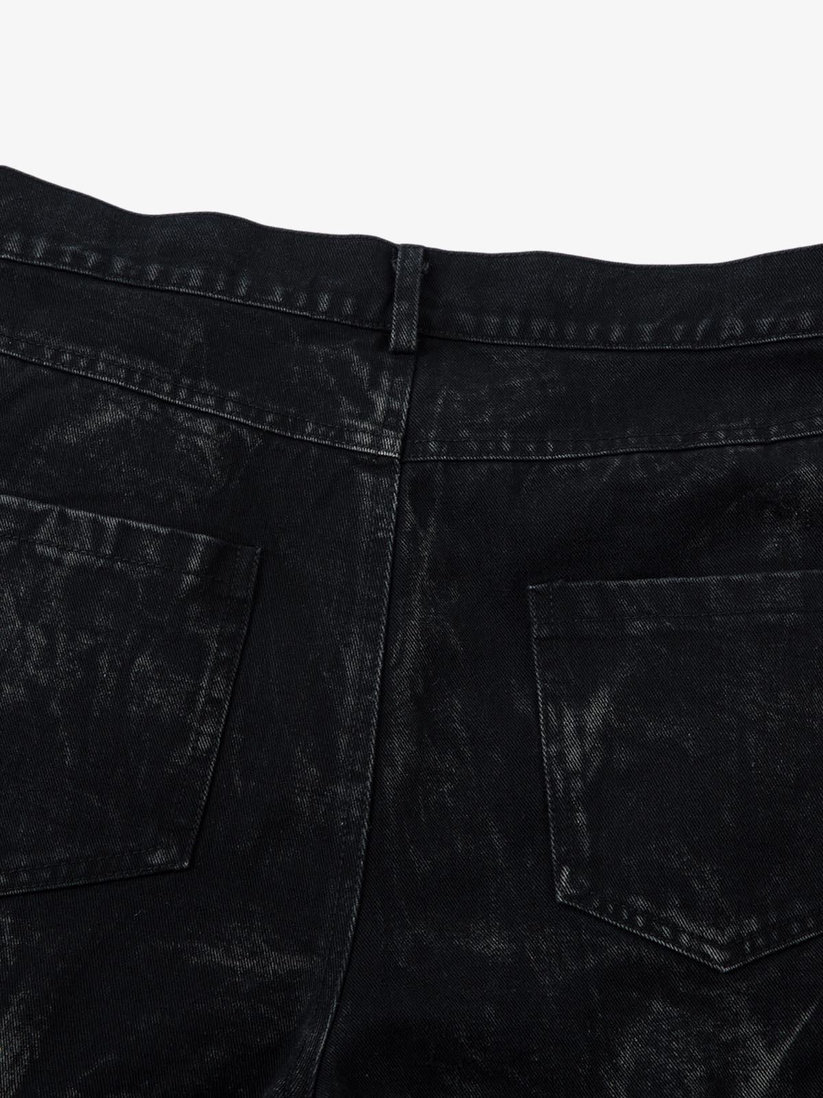 Denim Heavy Washed Distressed Pleated Baggy Jeans - 2282 