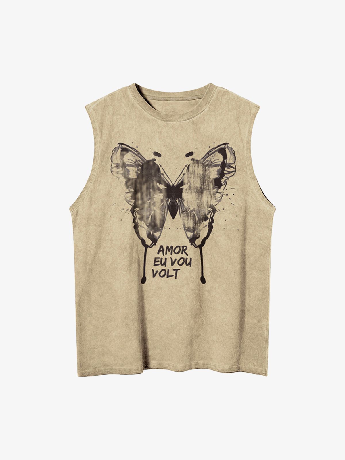 Thesupermade Washed Distressed Butterfly Print Vest 