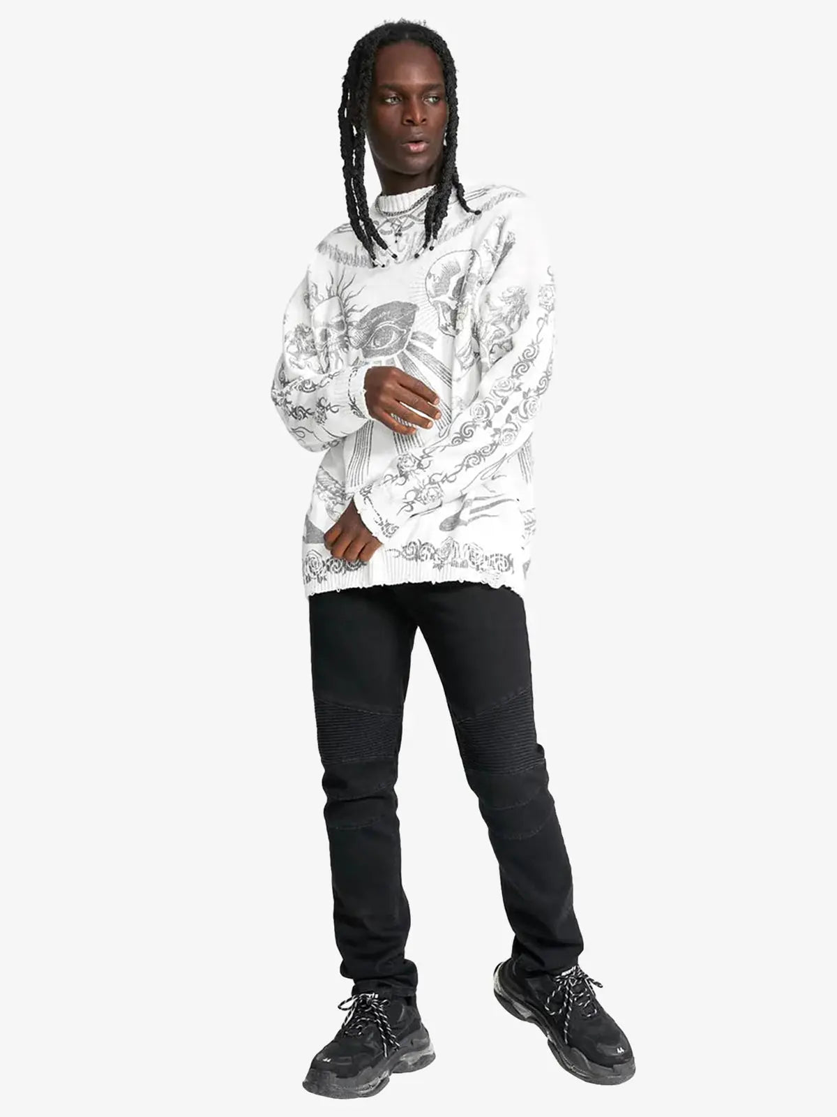 Thesupermade Skull Print Distressed Sweater - 1002 
