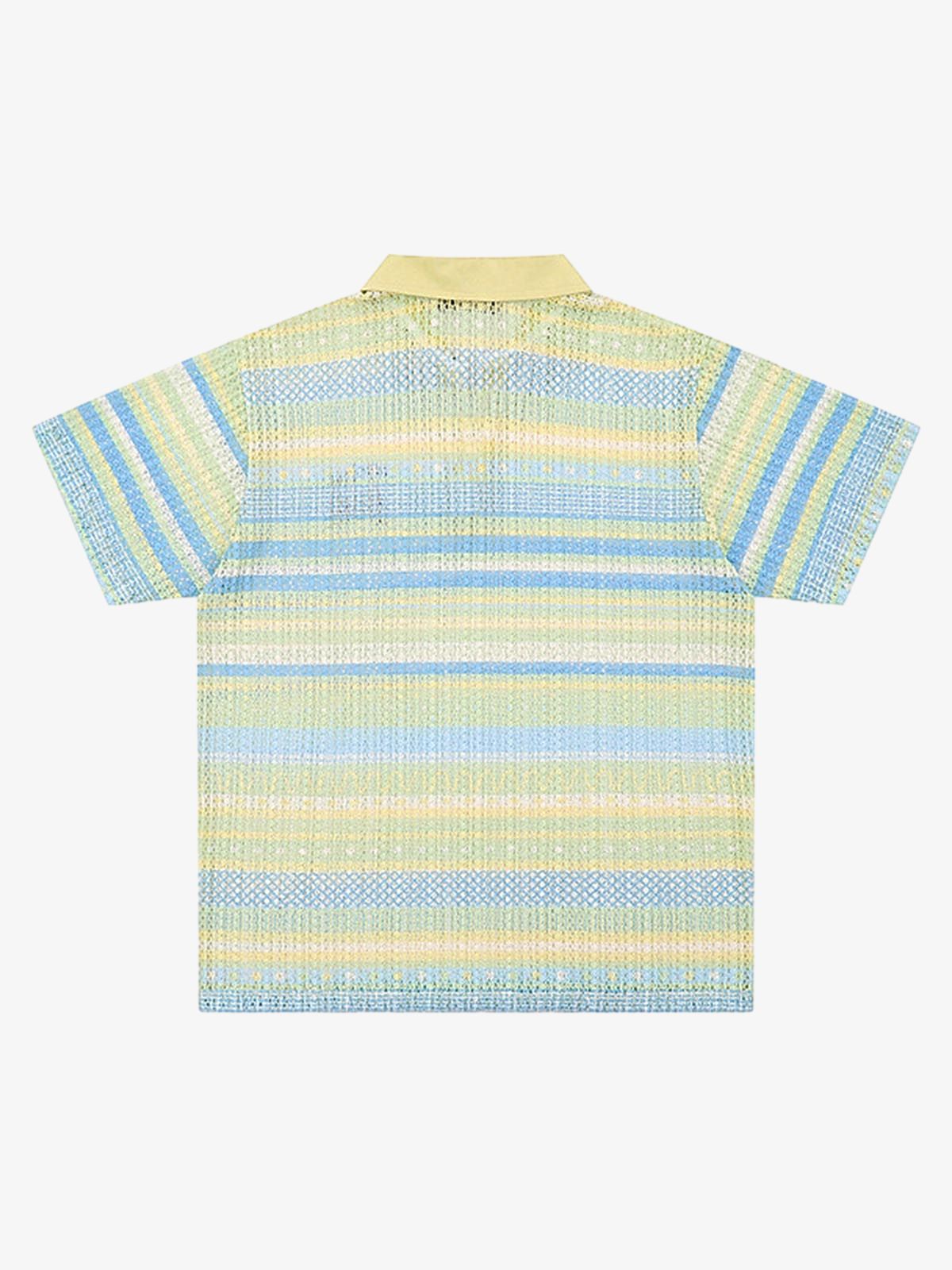 Retro Gradient Striped Hollow POLO Shirt 