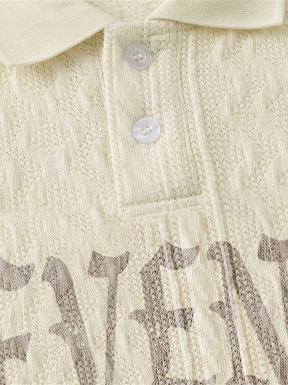 Retro Letter Print Lapel Short Sleeve Polo Shirt 