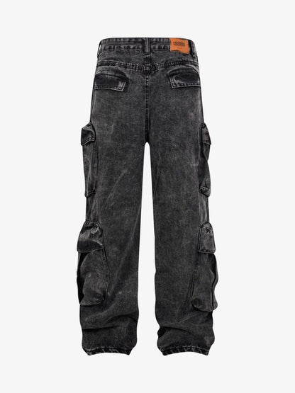 Thesupermade Washed Multi-pocket Cargo Jeans 