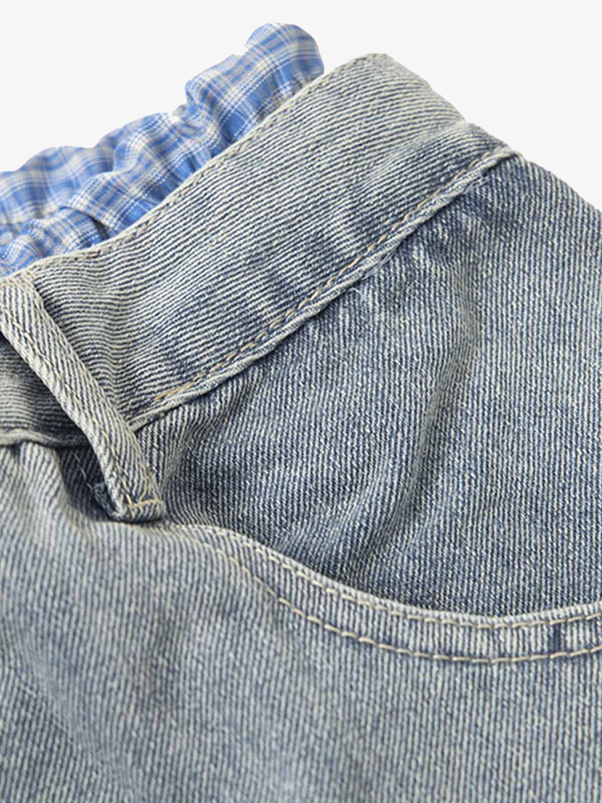 Plaid Double Waist Baggy Jeans - 2505 