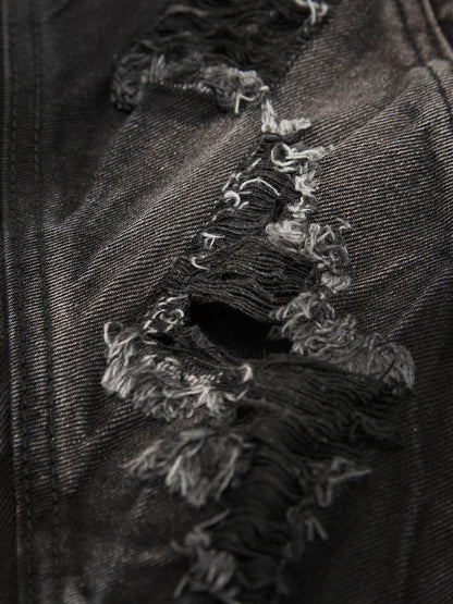 Thesupermade Heavy Washed Ripped Plaid Stitching Hip-Hop Jeans - 2174 