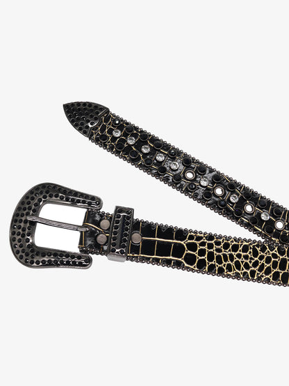 Punk Style Leather Hotflix  Rhinestone Belt 