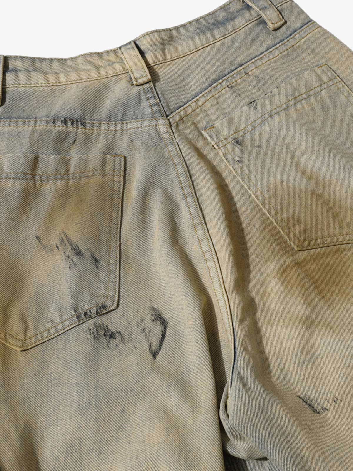 Washed Graffiti Spray Paint Barrel Jeans 