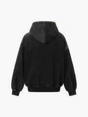 Street Washed Distressed Stitching Rivet Hooded Jacket 