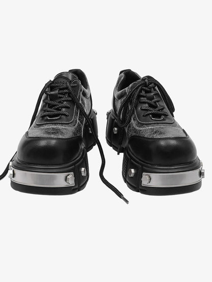 Metal Plate Chunky Leather Shoes 