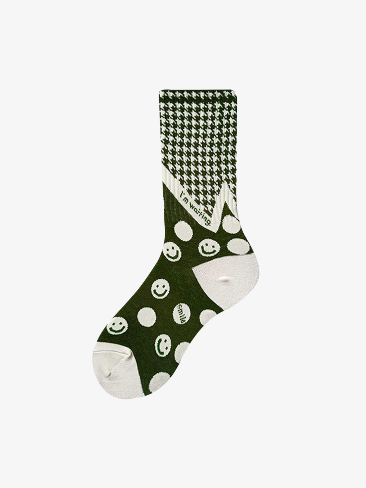 The Supermade Thousand Birds Check Smiley Face Mid-calf Cotton Socks 