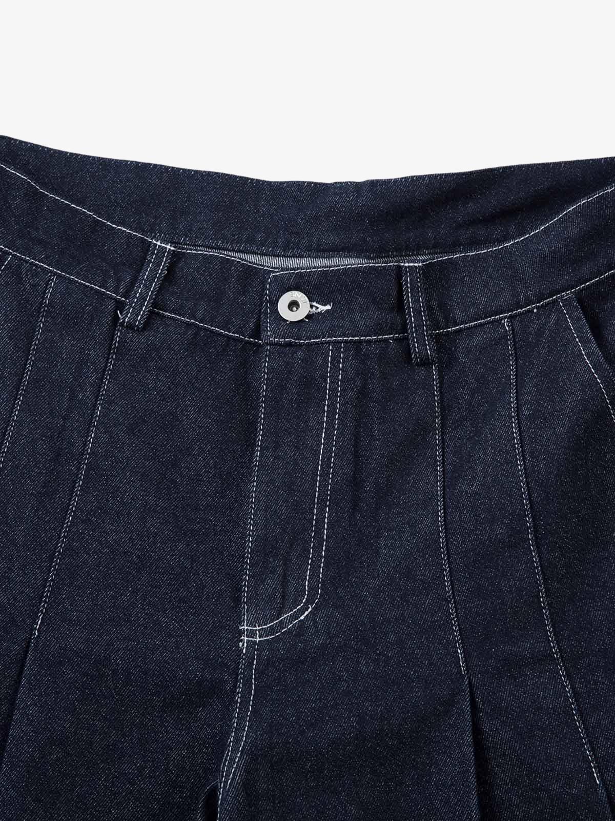 Deconstructed Contrast Stitching Pleated Baggy Barrel Jeans - 2343 