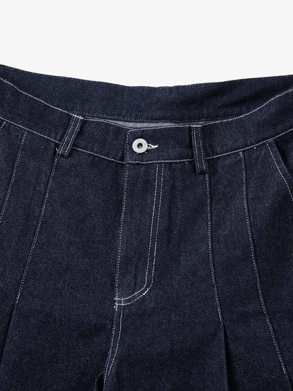 Deconstructed Contrast Stitching Pleated Baggy Barrel Jeans - 2343 
