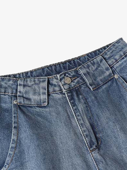 Distressed Washed Deconstructed Barrel Jeans 