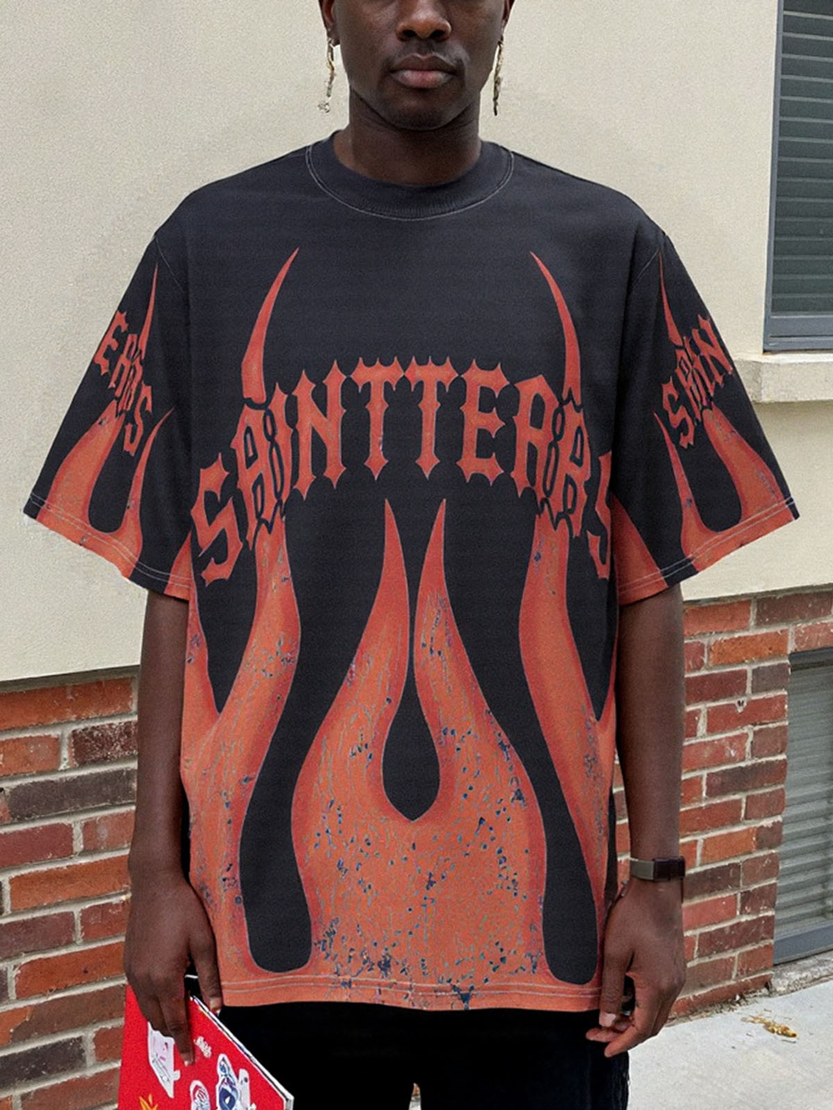 Flame Graphic Crew Neck T-Shirt 