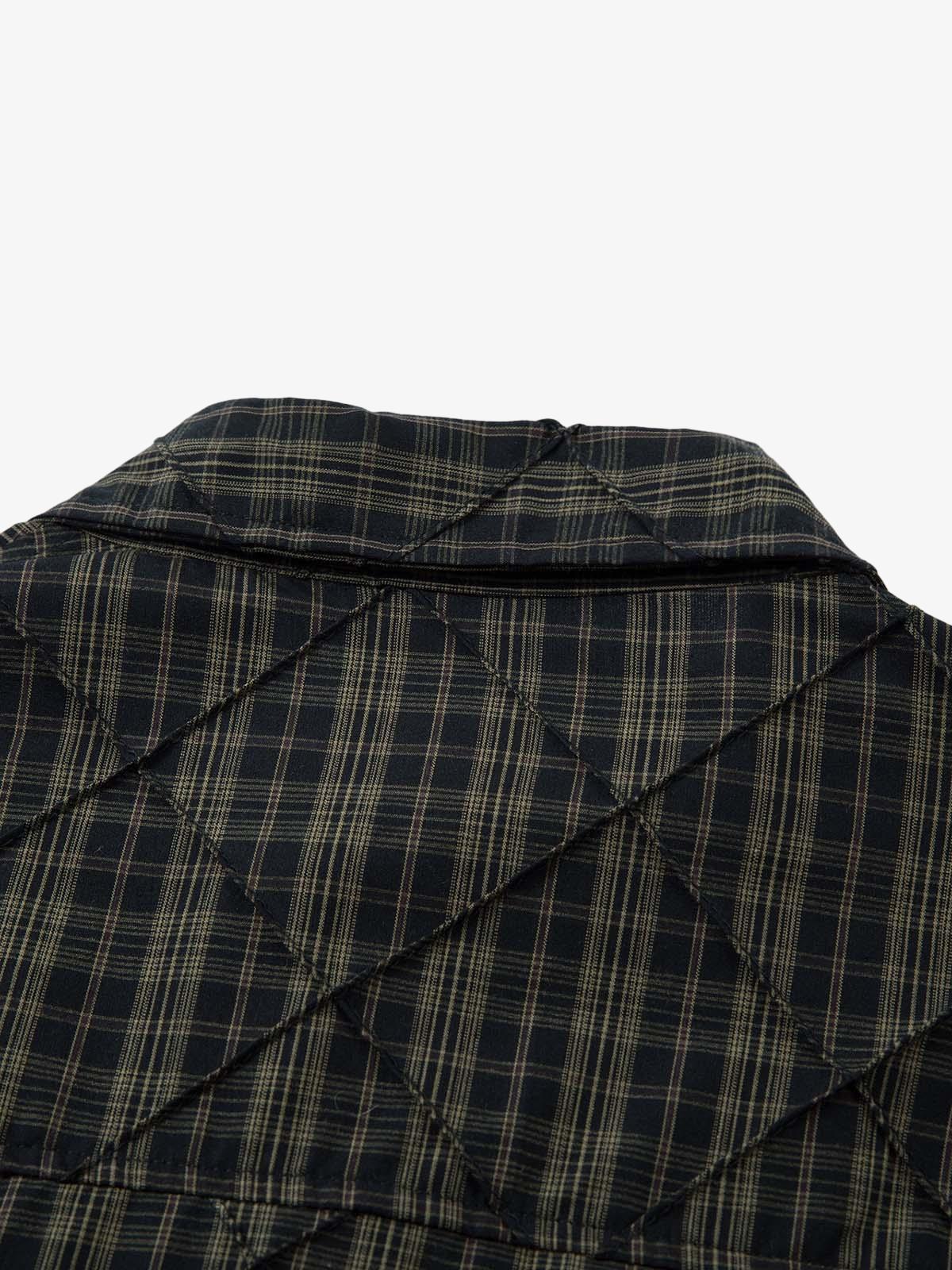 Heavy Plaid Pleated Striped Faux Two-Piece Polo Shirt 