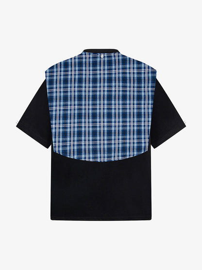 Plaid Patch Knotted Scarf T-Shirt 