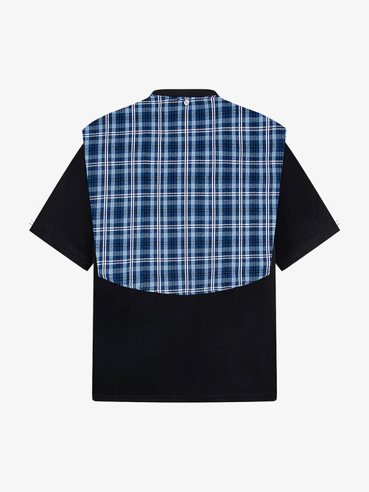 Plaid Patch Knotted Scarf T-Shirt 