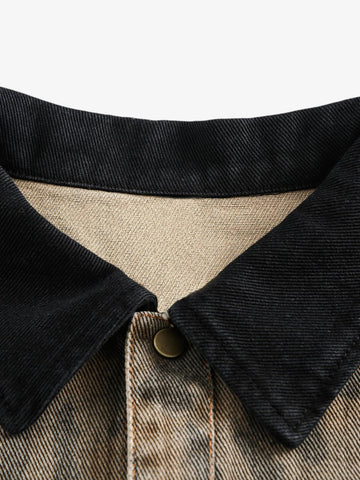 Vintage Distressed Cheetah Print Denim Shirt 