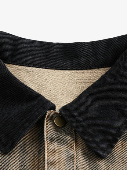 Vintage Distressed Cheetah Print Denim Shirt 