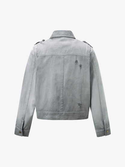 Distressed Irregular Zip Up Denim Jacket 