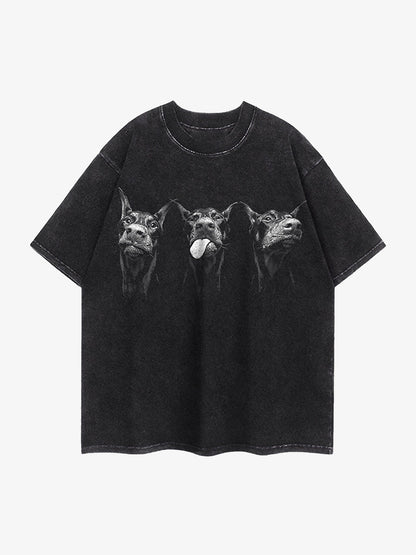 Thesupermade Doberman Print Washed Vintage T-shirt 