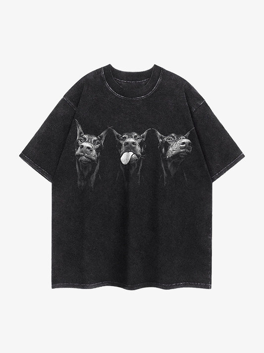 Thesupermade Doberman Print Washed Vintage T-shirt 