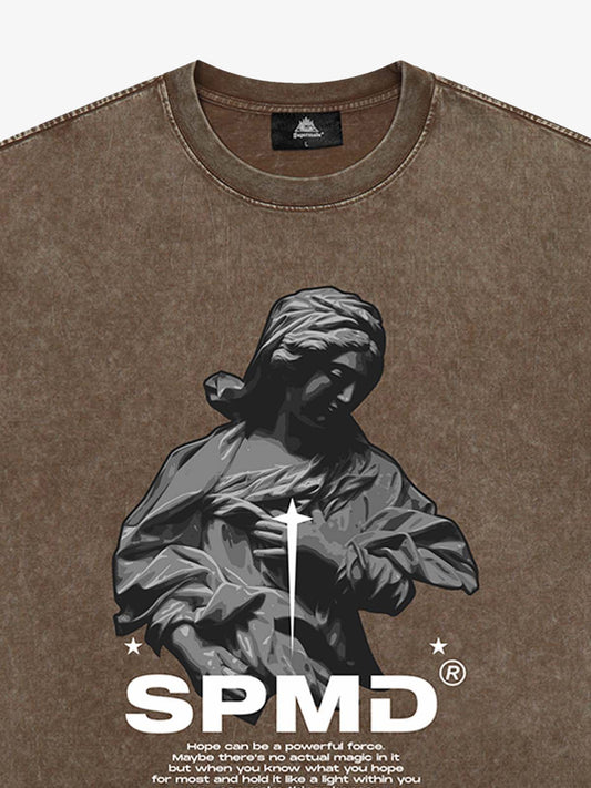 Original Virgin Mary Sculpture Star Print T-Shirt 