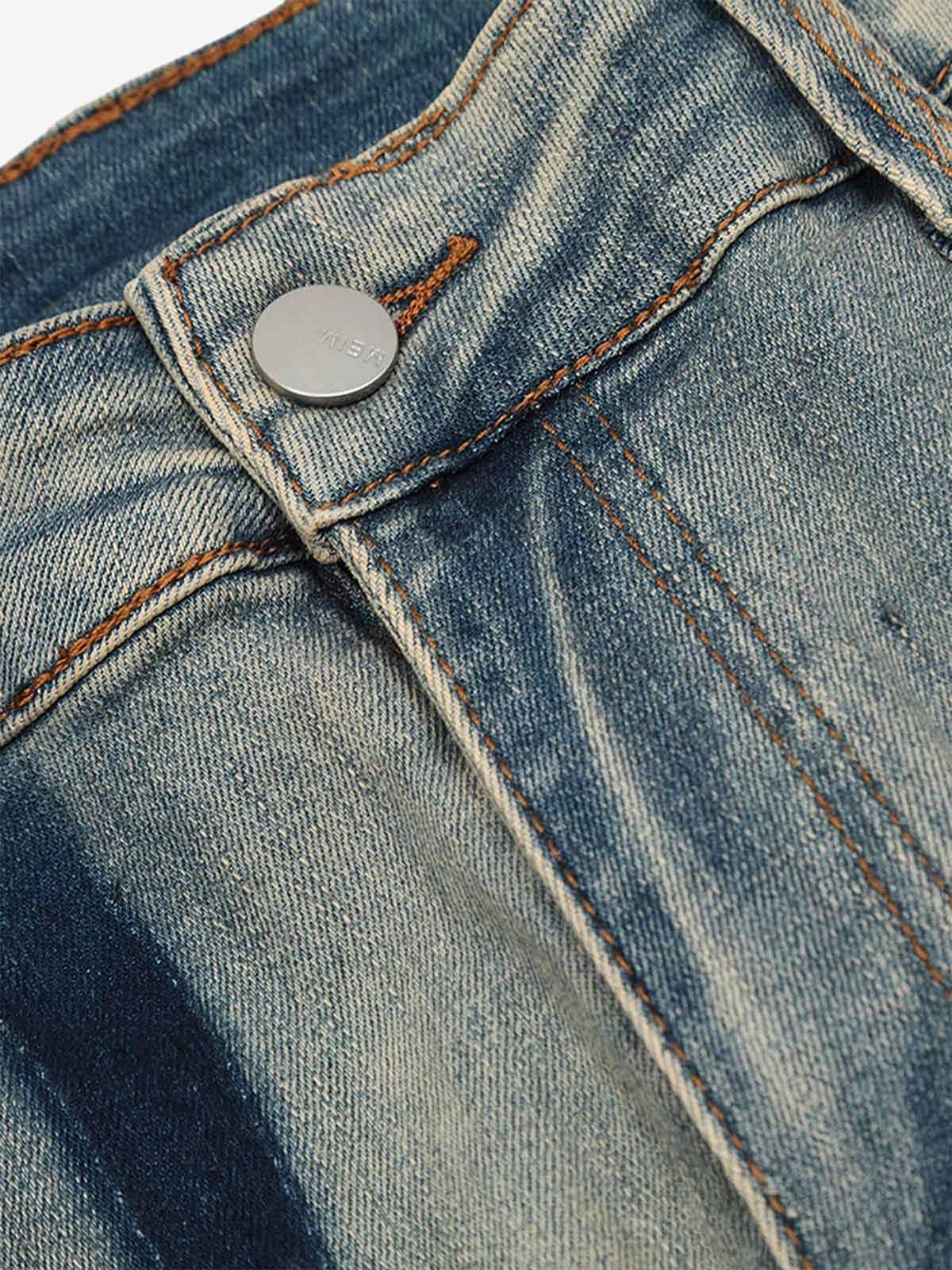 Thesupermade Vintage Washed Split Structure Hip-Hop Jeans 