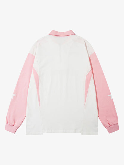 Thesupermade Star Contrast Color Long Sleeve Quarter Zipper Shirt 