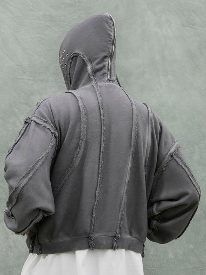 Thesupermade Heavy Washed Distressed Full Zip Hoodie - 2057 