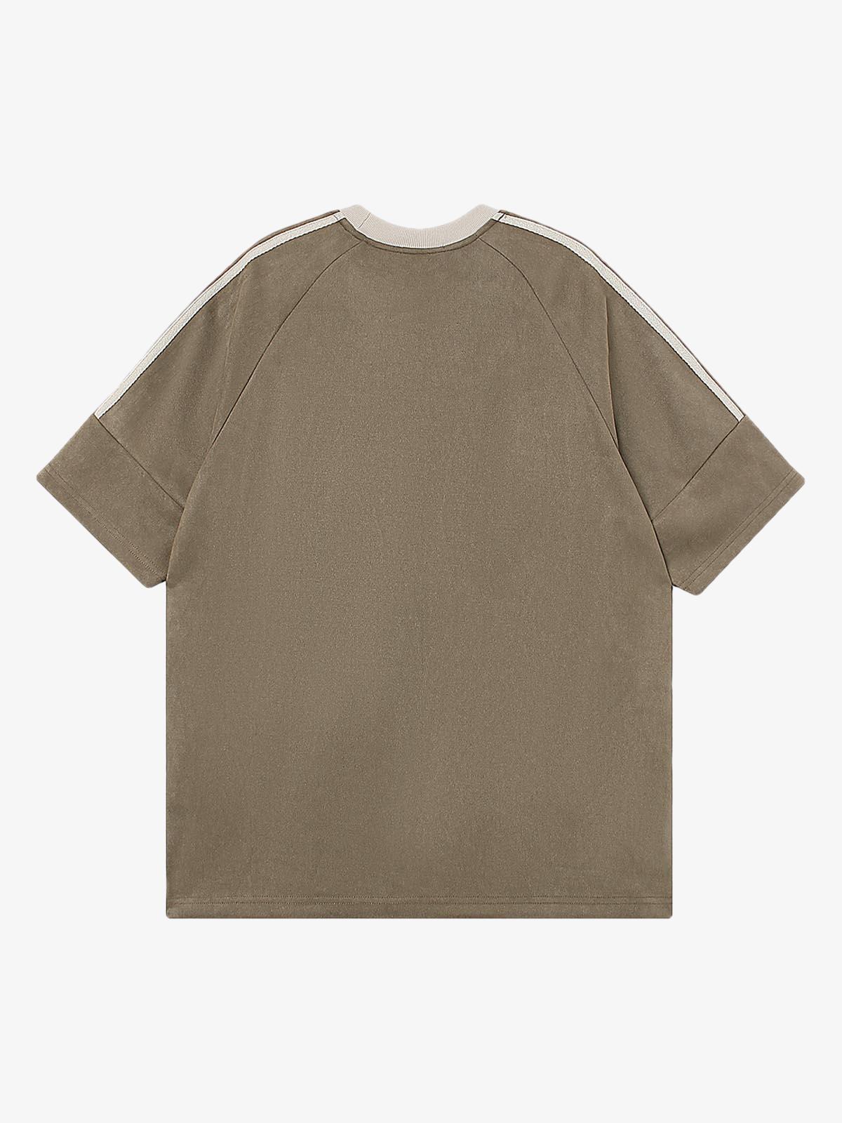 Suede Contrast Color Spliced Letter Embroidery Oversize T-shirt - 2462 