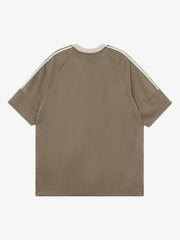 Suede Contrast Color Spliced Letter Embroidery Oversize T-shirt - 2462 