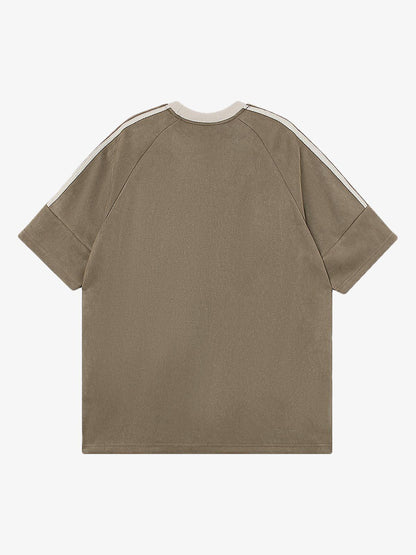 Suede Contrast Color Spliced Letter Embroidery Oversize T-shirt 