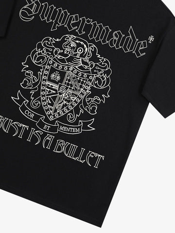 Original Gothic Letter Family Shield Badge Print T-Shirt 