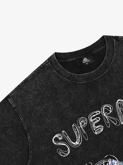 Thesupermade Washed Distressed Print T-shirt 