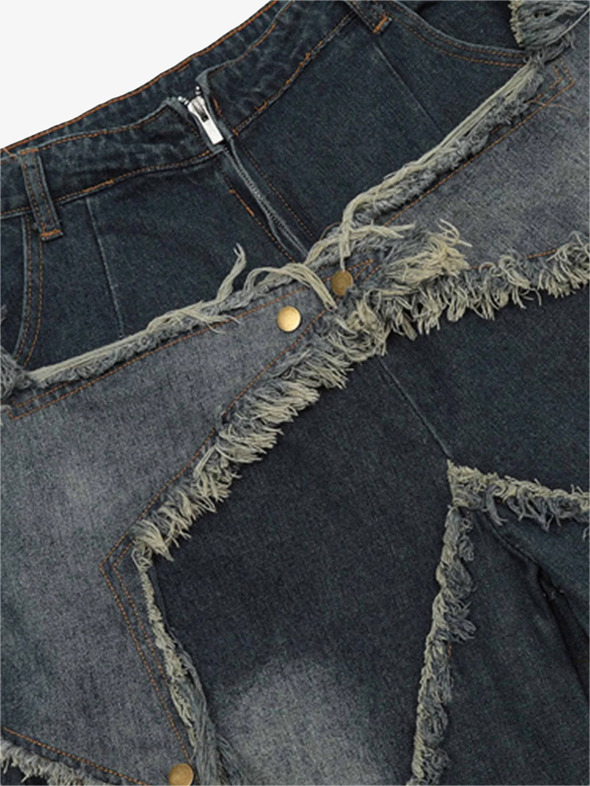 Thesupermade American Pentagram Tassel Patch Denim Shorts - 1681 