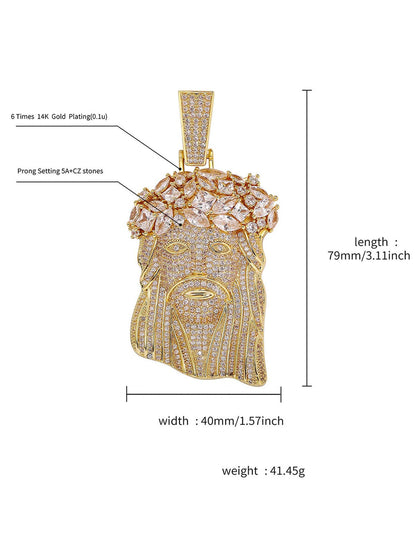 Rhinestone Hotfix Jesus Pendant Copper Necklace - 2441 