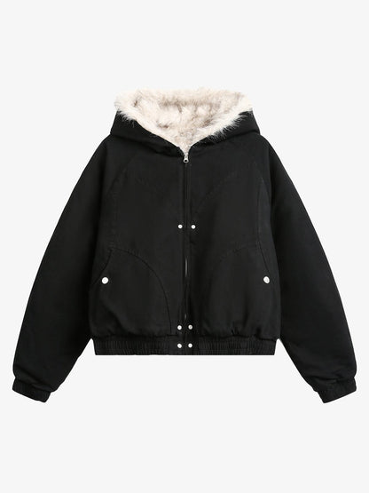 Spliced Fur Hooded Quilted Jacket - 2285 