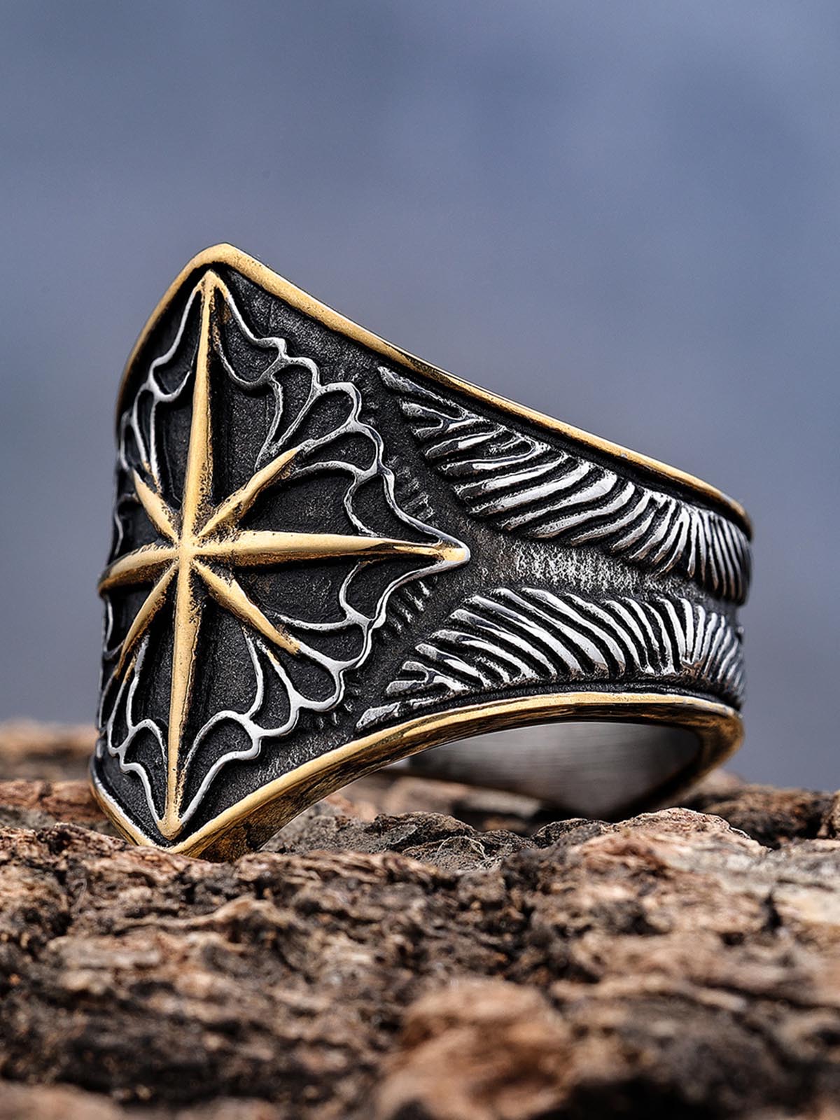 Star Engrave Steel Ring 