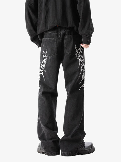 Graphic Embroidered Straight Jeans - 2280 