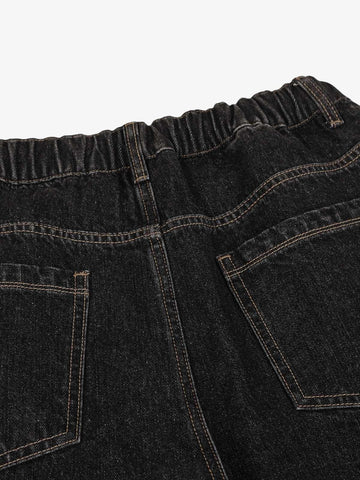 Patchwork Plaid Pleated Baggy Barrel Jeans - 2334 