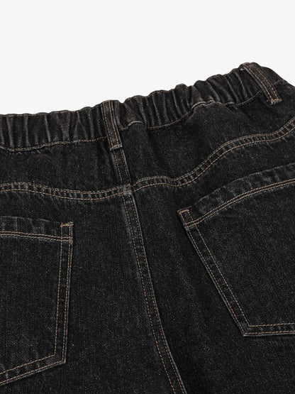 Patchwork Plaid Pleated Baggy Barrel Jeans - 2334 