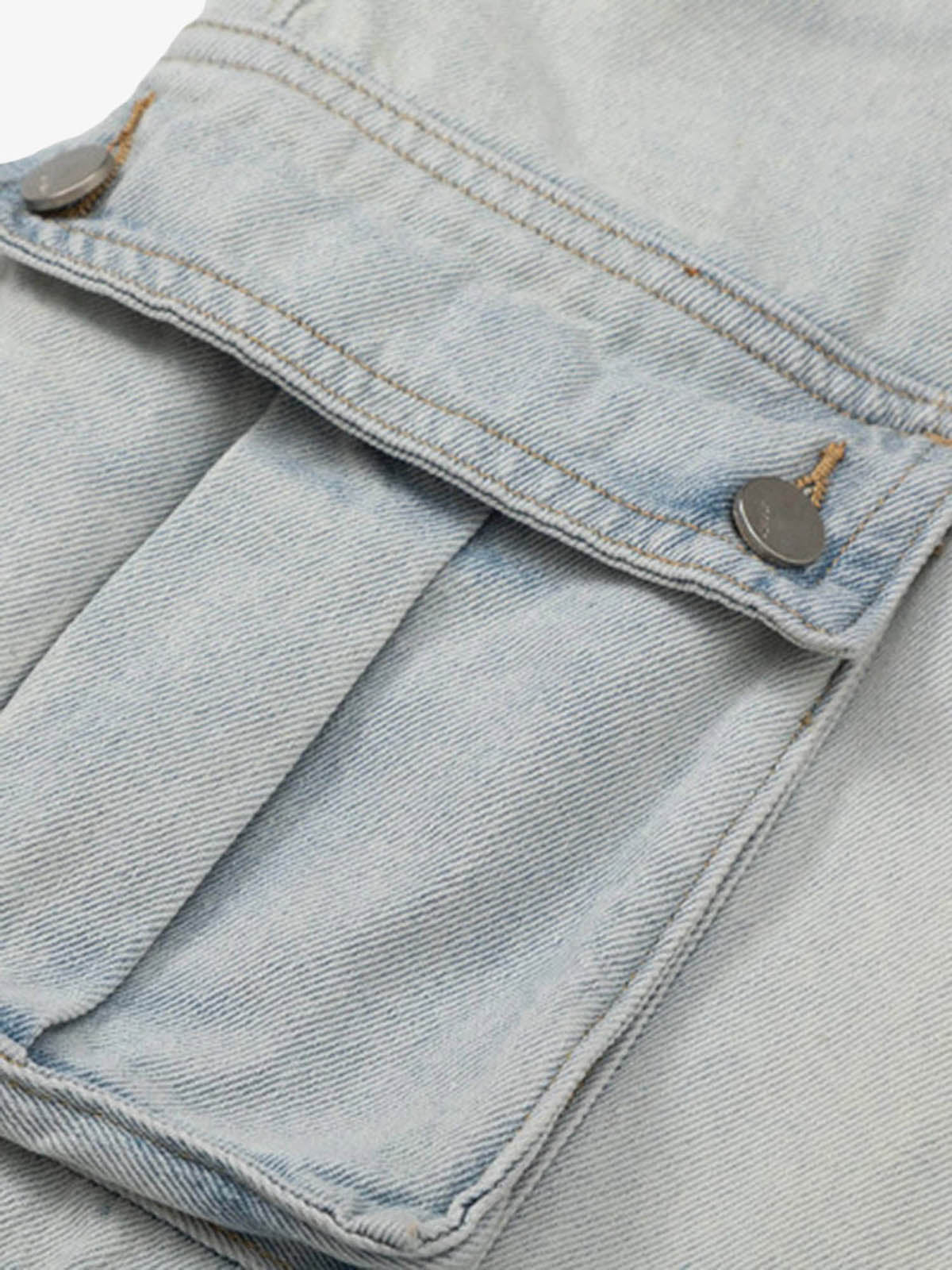 Thesupermade Vintage Washed Multi-pocket Work Jeans 
