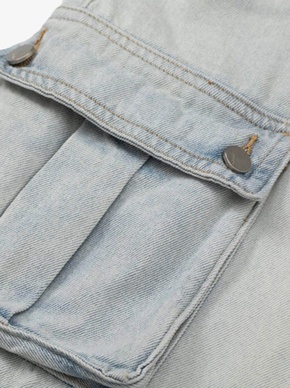 Thesupermade Vintage Washed Multi-pocket Work Jeans 