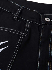 Deconstructed Contrast Embroidered Baggy Jeans - 2330 