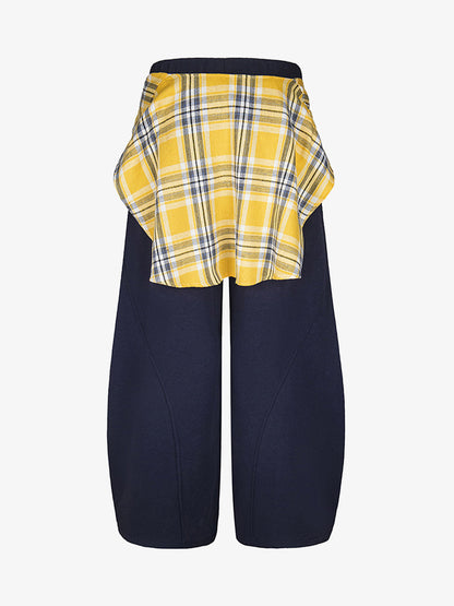 Plaid Belt Barrel Pants 