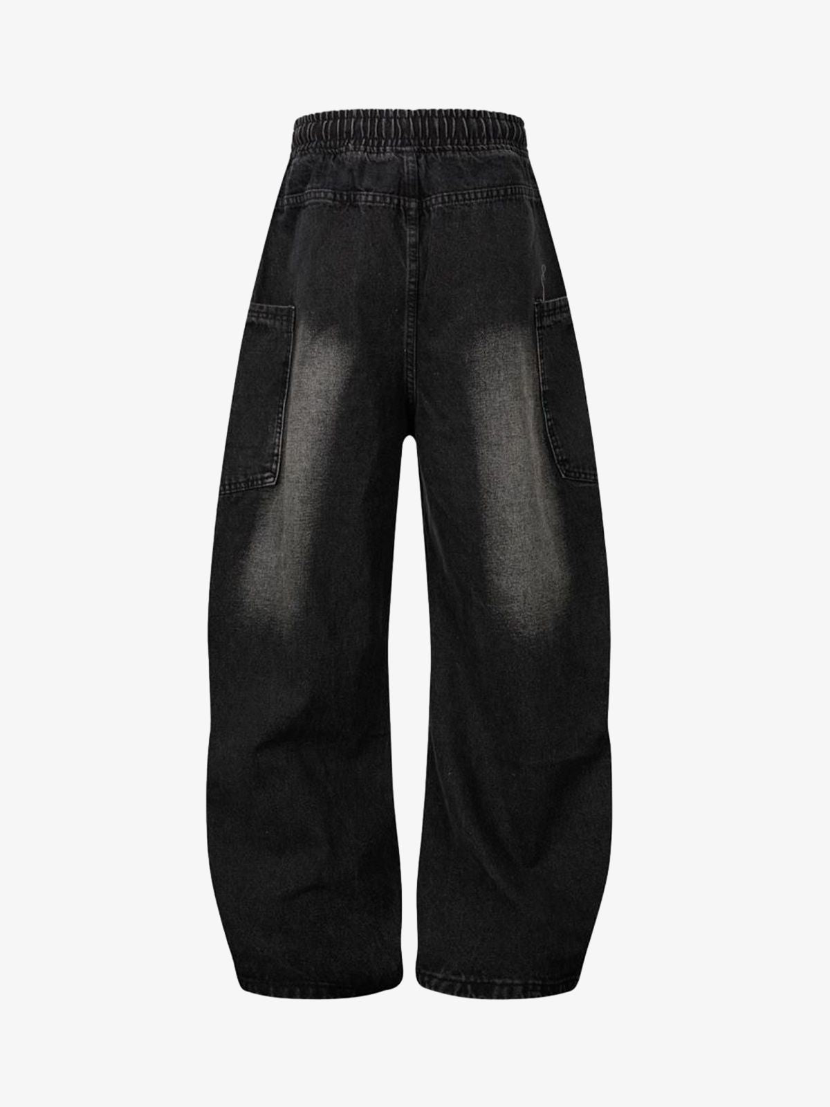 Washed Distressed Split Drawstring Barrel Jeans 