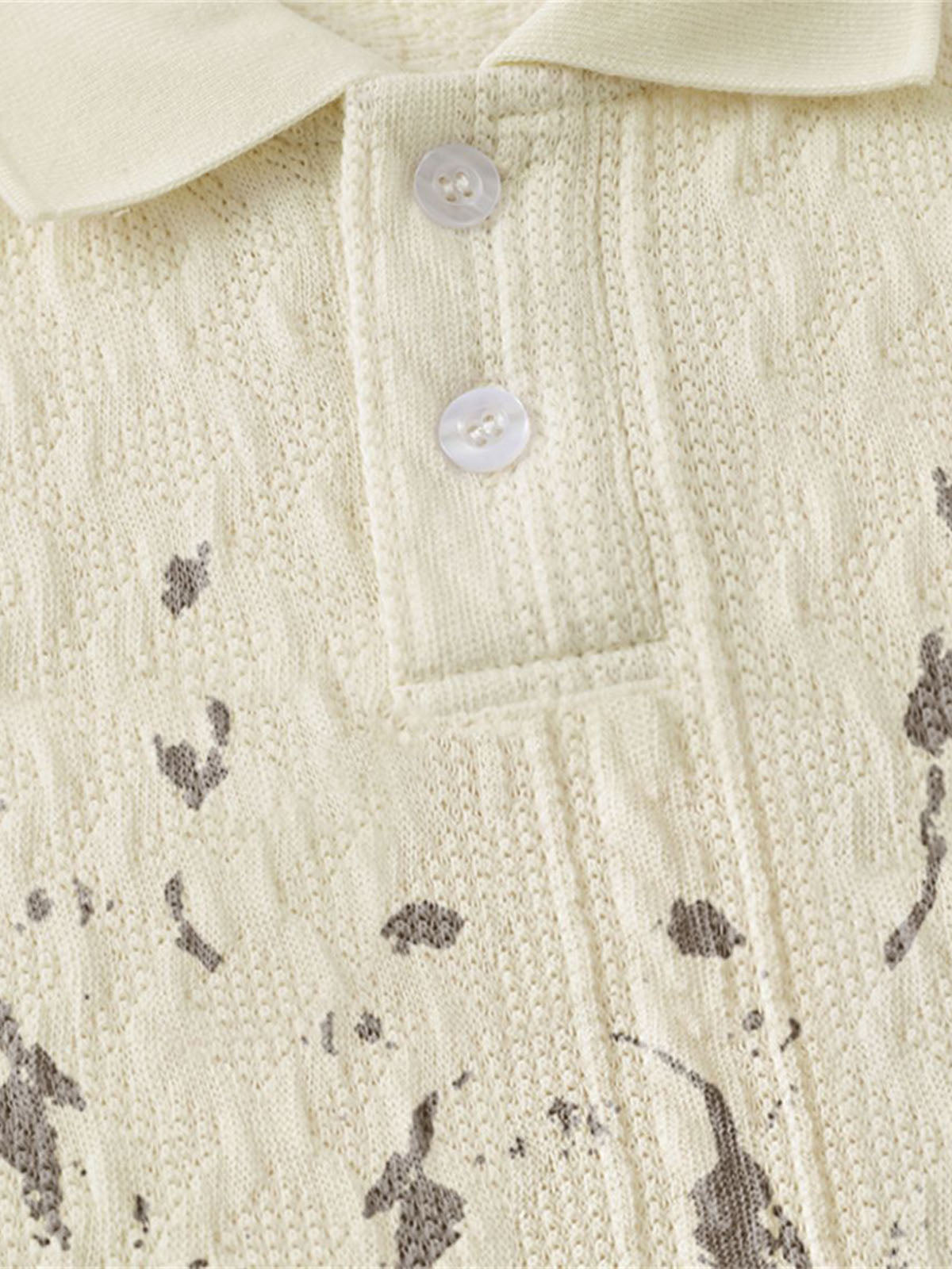 Vintage Print Lapel Short Sleeve Polo Shirt 